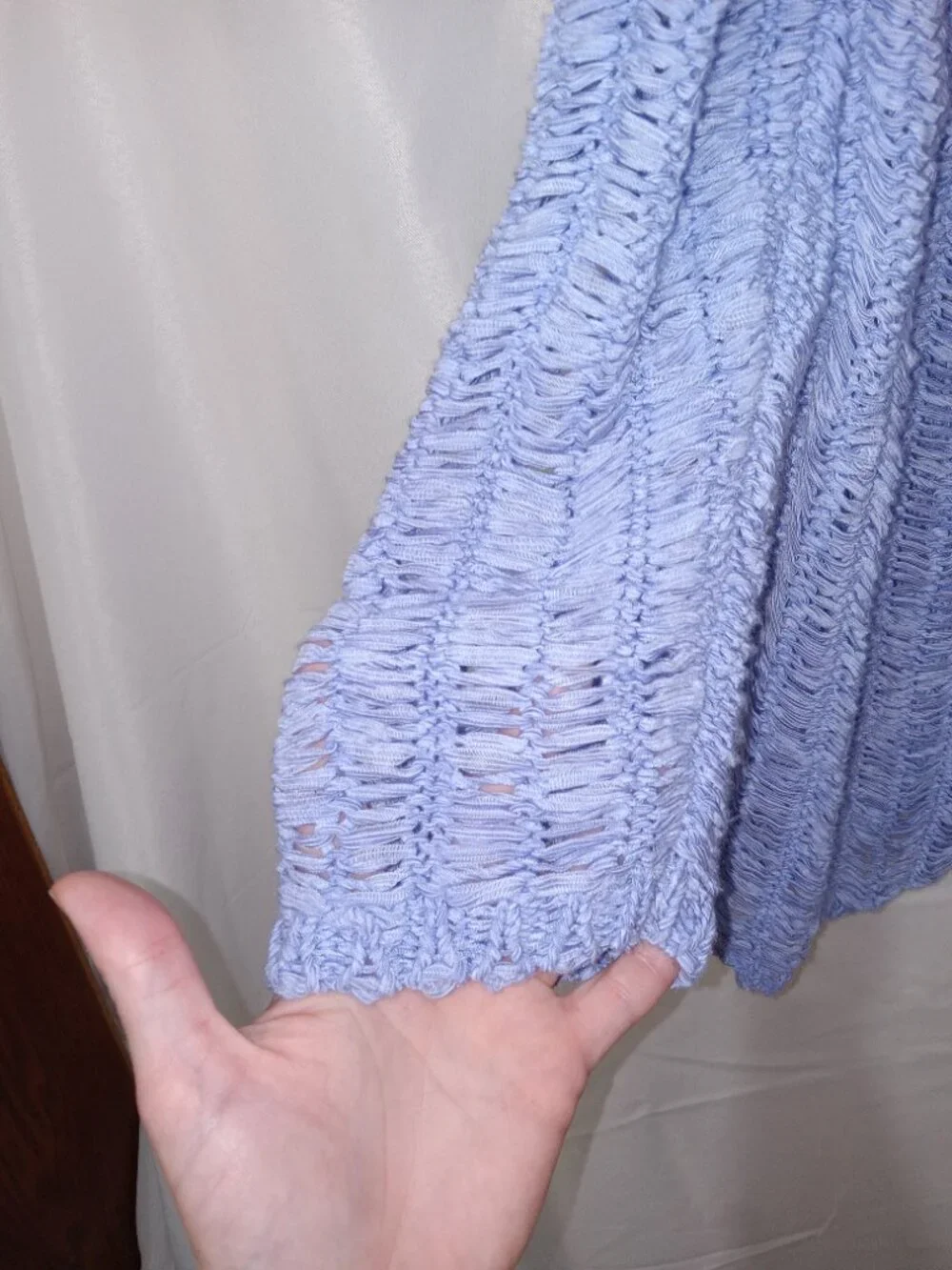 Chico’s Blue Open Knit Weave Cardigan Size 1 Lightweight Textured M Coastal